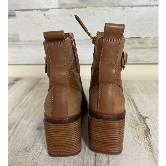 Louise et Cie Women’s 5 Uzma Tan Leather Ankle Booties Block Heel Designer New - Picture 4 of 8